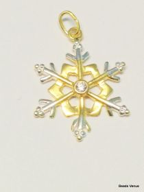Sterling Silver  Two Tone Snowflake Charm w/cz & open Jumpring - 22x12mm