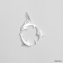 Sterling Silver Charm Playing Dolphins W/Jump ring-20 X 18 mm (Sand Blast Finish)