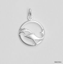 Sterling Silver Charm Dolphins W/Jump ring-18.8 X 15.3 mm (Sand Blast Finish)