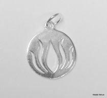 Sterling Silver Lotus Charm on Round Circle W/Open Jump Ring - 15 mm