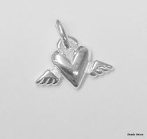 Sterling Silver Charm Heart W/Wings 10 x 14.5mm