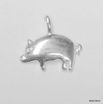 Sterling Silver Charm Pig W/ Loop 13mm