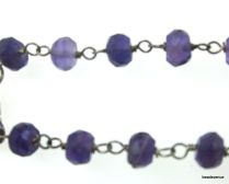 Amethyst Faceted Rondelle Gemstone Chain Silver plated- 45 cms.