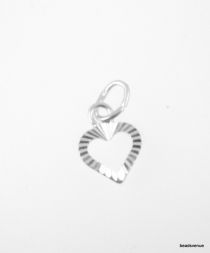 Sterling Silver Charm W/OPEN RING-Diamond Cut Open Heart 9x7mm 