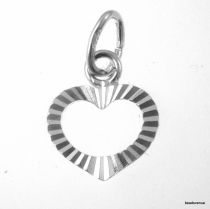 Sterling Silver Charm W/OPEN RING-Diamond Cut Open Heart 10 x 8.5mm 