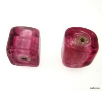 Silver Foil Cube Beads-10mm- Pink