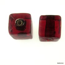 Silver Foil Cube Beads-10mm- Red