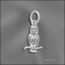 Sterling Silver Owl Charm w/ Ring- 16 x9 mm