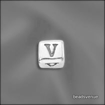 Sterling Silver Alphabet Cube Beads 4.5mm w/3.00 mm hole-V