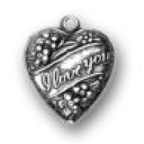 Sterling Silver Charm-Puffed Heart With I LOVE YOU 16X16MM
