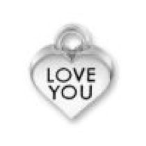 Sterling Silver Charm-LOVE YOU Heart 13 X13MM