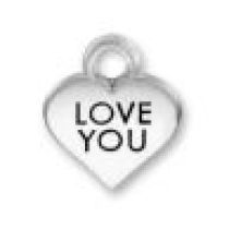 Sterling Silver Charm-LOVE YOU Thin Heart 11 X10MM