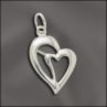 Sterling Silver Charm Double Heart- 16x11 mm