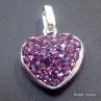 Sterling Silver Heart(Purple) W/Diamontees Pendant- 19 x 14 mm