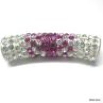 Pave Tube Bead W/S. Silver Core-35 X 9mm(Hole 4.5mm)Crystal Fuchsia