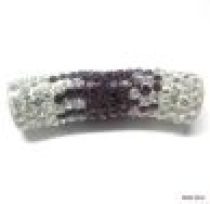 Pave Tube Bead W/S. Silver Core-35 X 9mm(Hole 4.5mm)Crystal Amethyst