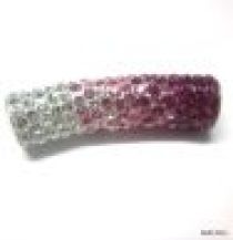 Pave Tube Bead W/S. Silver Core-35 X 9mm(Hole 4.5mm)Crystal Lt. Rose Fuchsia 