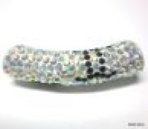 Pave Tube Bead W/S. Silver Core-35 X 9mm(Hole 4.5mm)Crystal AB Jet