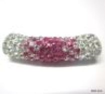 Pave Tube Bead W/S. Silver Core-35 X 9mm(Hole 4.5mm)Crystal Rose