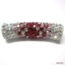 Pave Tube Bead W/S. Silver Core-35 X 9mm(Hole 4.5mm)Crystal Lt. Siam