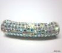 Pave Tube Bead W/S. Silver Core-35 X 9mm(Hole 4.5mm)Crystal AB