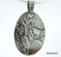 Sterling Silver Pendant Tree W/Songbird-  23x16mm