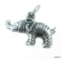 Sterling Silver Charm W/OPEN RING- Elephant (Antique Finish)-21 x15 mm