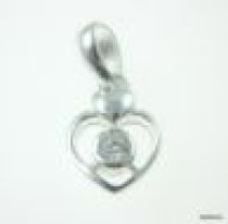 Sterling Silver Pendant W/Bail Heart W/CZ Stone-9.5x7mm