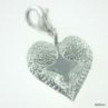 Sterling Silver Pendant W/Clasp-Laser Designer Heart -15.5X13.7 mm
