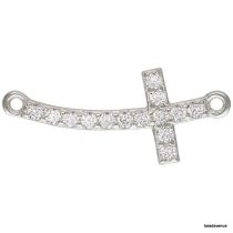 Sterling Silver Connector Charm Cross W/CZ  18 x 7 mm
