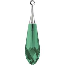 Swarovski  6532  Pure Drop  Half Hole W/Trumpet Cap(Rhodium)-21x6mm-Emerald