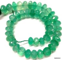 Green Onyx Handcrafted Faceted Rondelles 9- 11.5 x 4.9 -7.5mm Strand -26 cms.