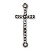 Diamante Crystal Encrusted Connector Cross(30x13mm) Charms - Gun Metal Plated