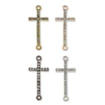 Diamante Crystal Encrusted Connector Cross(30x13mm) Charms Mix