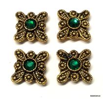  Goldtone Butterfly(2 holes) Metal Sliders (12x12mm)with Swarovski Stones- Emerald 