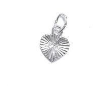 Sterling Silver Charm W/OPEN RING-Diamond Cut  Heart 9.5 x 7mm  
