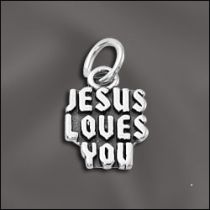 Sterling Silver Charm- JESUS LOVES YOU- 15X 11mm