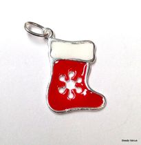 Sterling Silver Christmas Stockings Charm (Enamel )  W/Open Jump Ring - 16mm