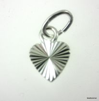 Sterling Silver Charm W/OPEN RING-Diamond Cut  Heart 8.5 x 6mm 