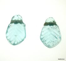 Glass Carved Leaf Beads-15 x 4mm- Aqua