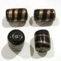  Glass beads Black & Golden Stripe Tube 19mm