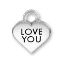 Sterling Silver Charm-LOVE YOU Thin Heart 11 X10MM