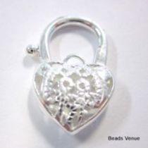 Sterling Silver Filigree Heart Lock - 20 x 13mm