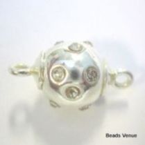Sterling Silver Ball Magnetic Clasp W/CZ Stones-8mm