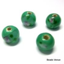  Lampwork Glass Beads Round-6m- Dark Green