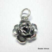 Sterling Silver Charm Rose W/Open ring 15x11.5mm