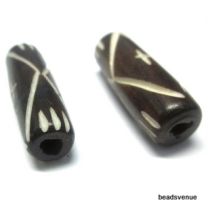 Bone Tube Bead Brown Hand carved 25x8.5mm