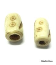 Bone Tube Bead Off White Carved 12 x 6.5mm