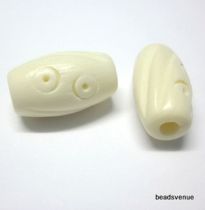 Bone Tube Bead White Hand Carved 16x 8mm