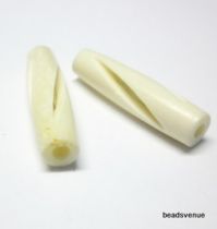 Bone Tube Bead White Handcarved- 23x5.5mm